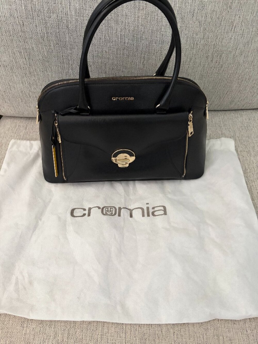 Classic Italian Leather Black Cromia Satchel w/Removeable Clutch and Purse Pouch - Picture 10 of 16